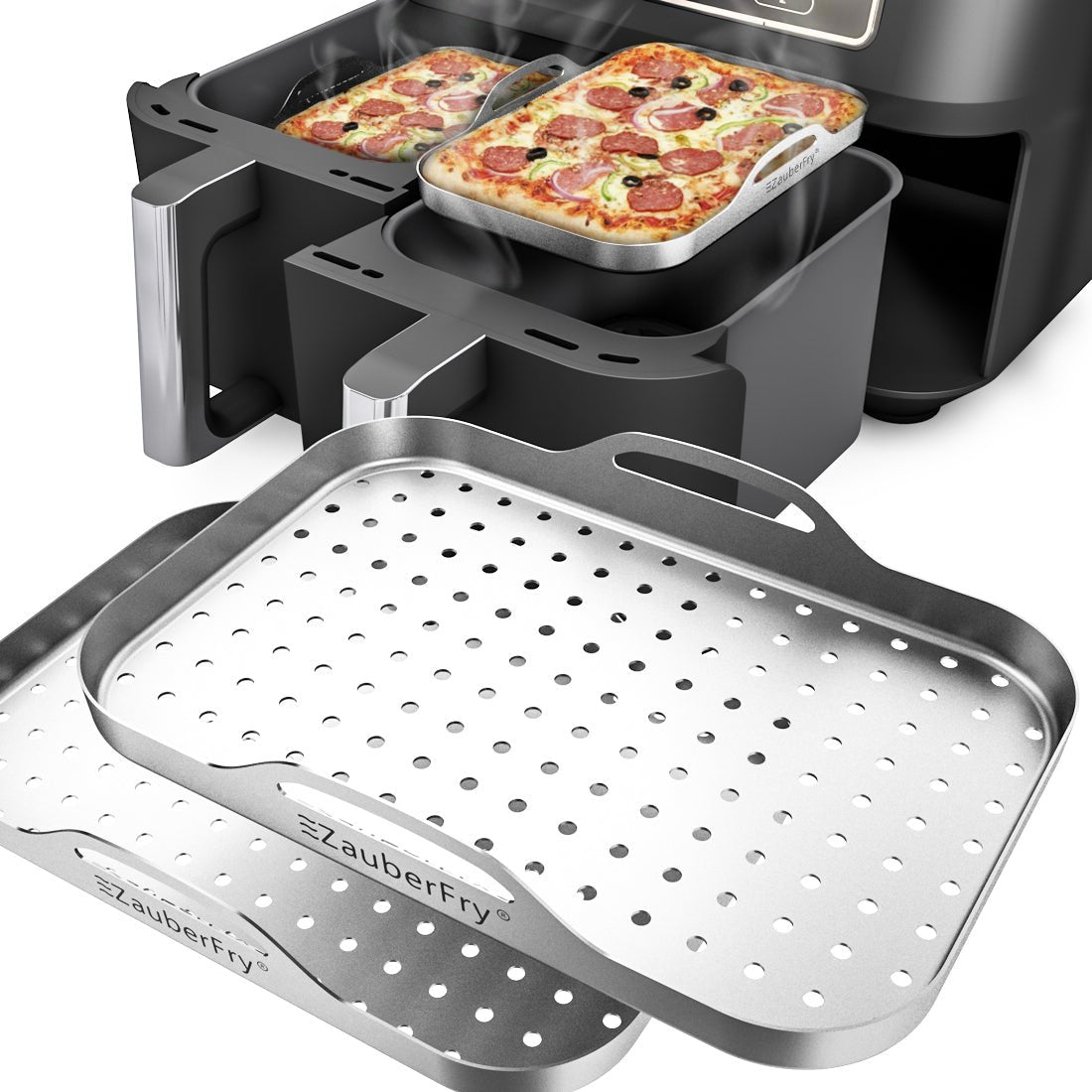 ZauberFry | Pizzaeinsatz aus Edelstahl (2er - Set) - Wundermix GmbH