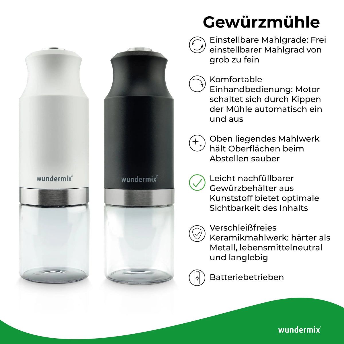 Elektrische Salz - & Pfeffermühle mit Keramik - Mahlwerk | Sparset - Wundermix GmbH
