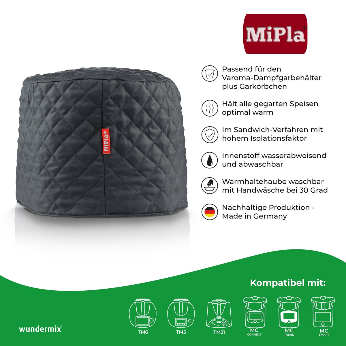 MiPla® | Warmhaltehaube L für Garbehälter + Gareinsatz | Thermomix & Monsieur Cuisine - Wundermix GmbH