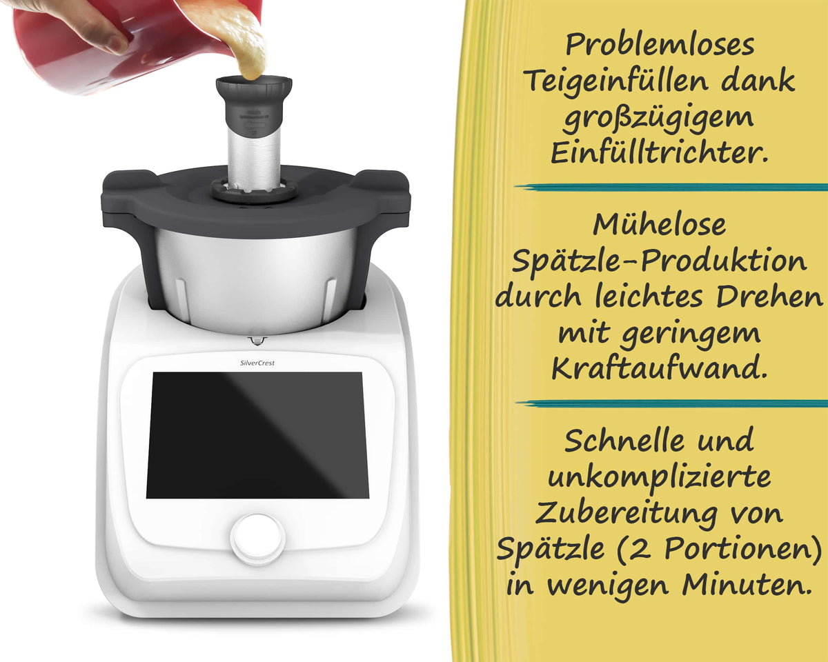 mixle® Spätzleaufsatz V2 aus Edelstahl für Monsieur Cuisine Smart, Connect, Trend & Compact - Wundermix GmbH