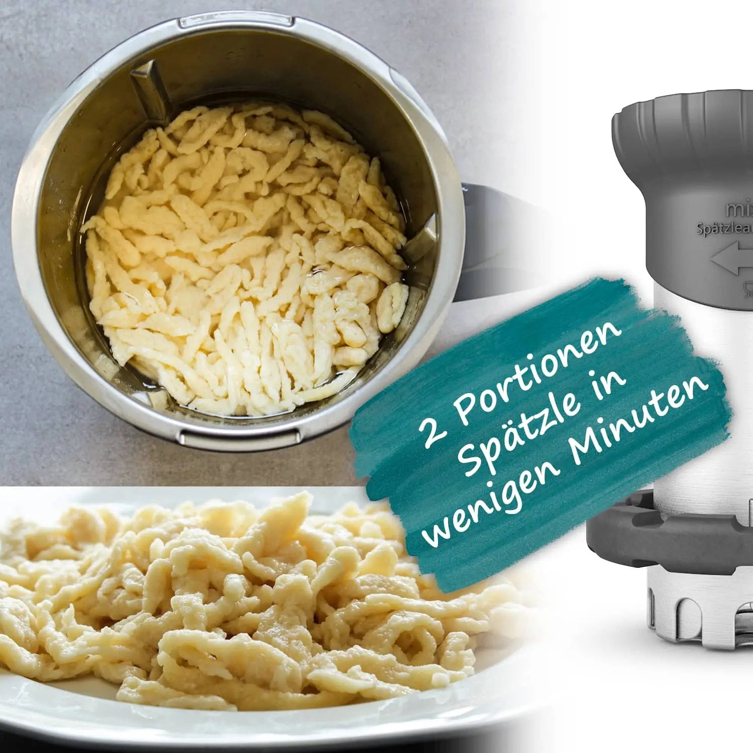 mixle® Spätzleaufsatz V2 aus Edelstahl für Thermomix TM6, TM5, TM31 und TM Friend - Wundermix GmbH