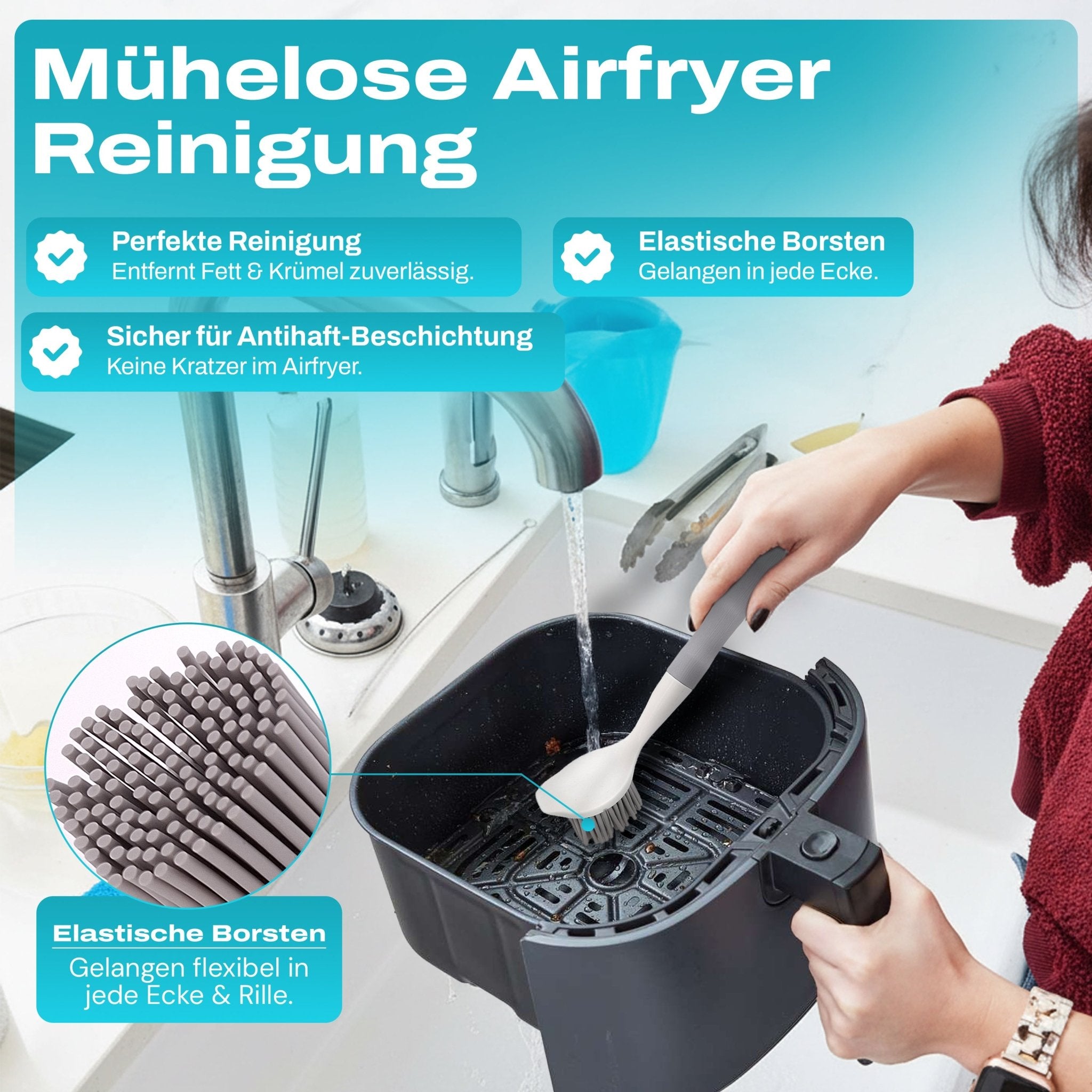 WunderFry | Reinigungsbürste mit Silikonborsten für Airfryer, Kontaktgrill & Pfannen - Wundermix GmbH