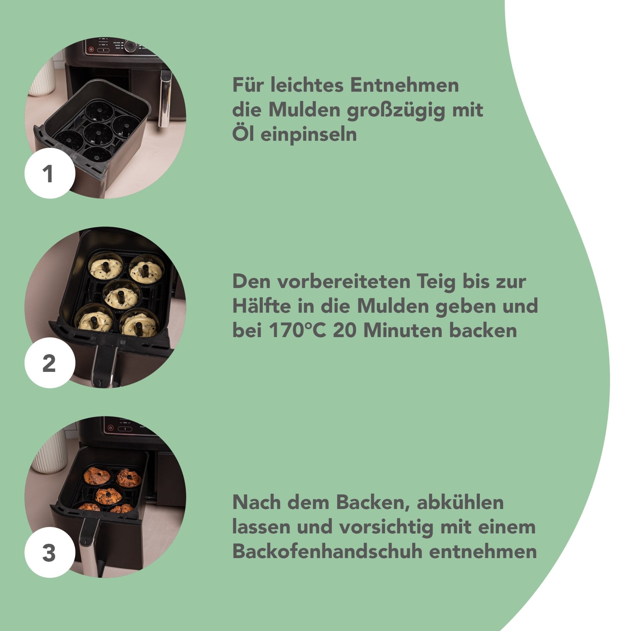 ZauberFry | Backform „Mini - Gugelhupf“ kompatibel mit Ninja Airfryer (2er - Set) - Wundermix GmbH