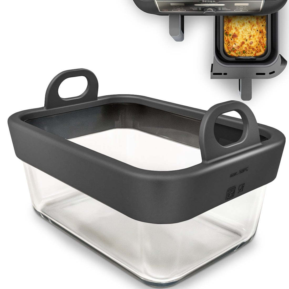 VentiFry Glasauflaufform für Airfryer mit Silikongriffen - Wundermix GmbH