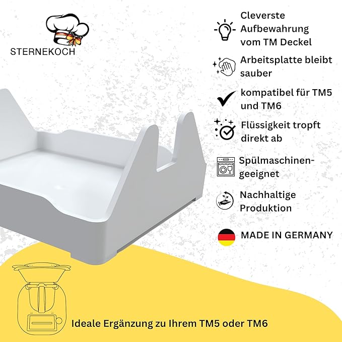 STERNEKOCH Deckelhalter mit Abtropfschale für Thermomix TM6, TM5 und Monsieur Cuisine Compact - Wundermix GmbH