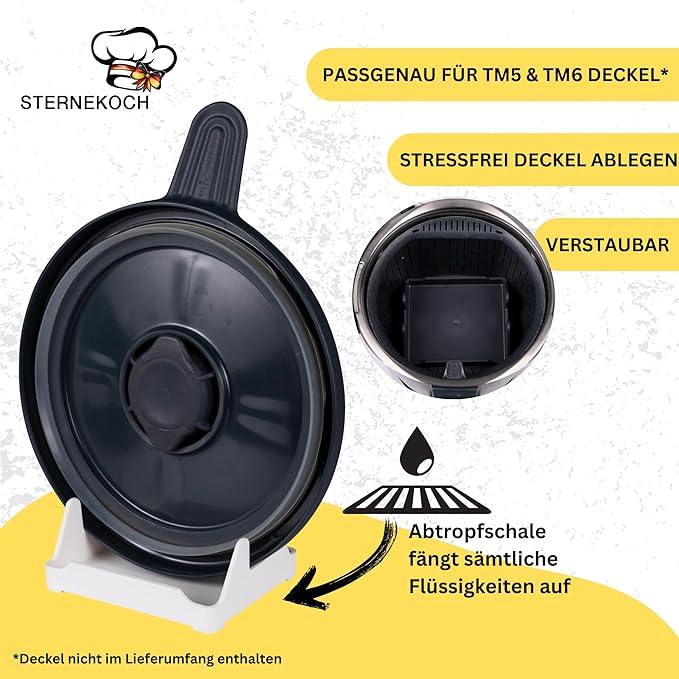 STERNEKOCH Deckelhalter mit Abtropfschale für Thermomix TM6, TM5 und Monsieur Cuisine Compact - Wundermix GmbH