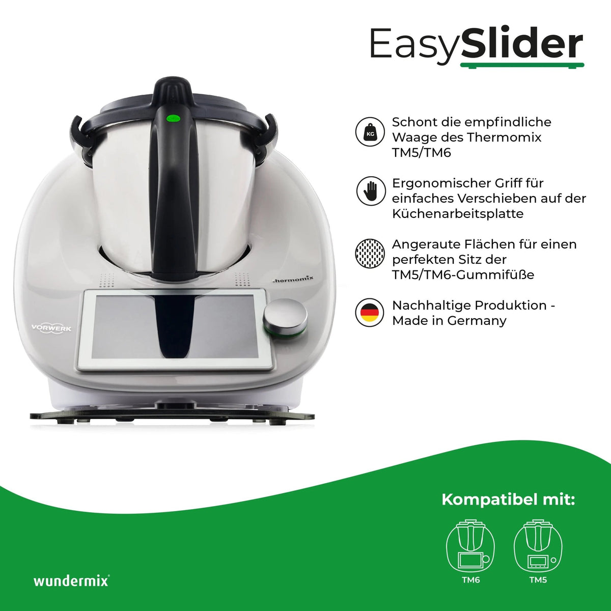 [B - Ware] EasySlider® | Mattschwarz | Gleitbrett aus Acrylglas für Thermomix TM6, TM5 - Wundermix GmbH
