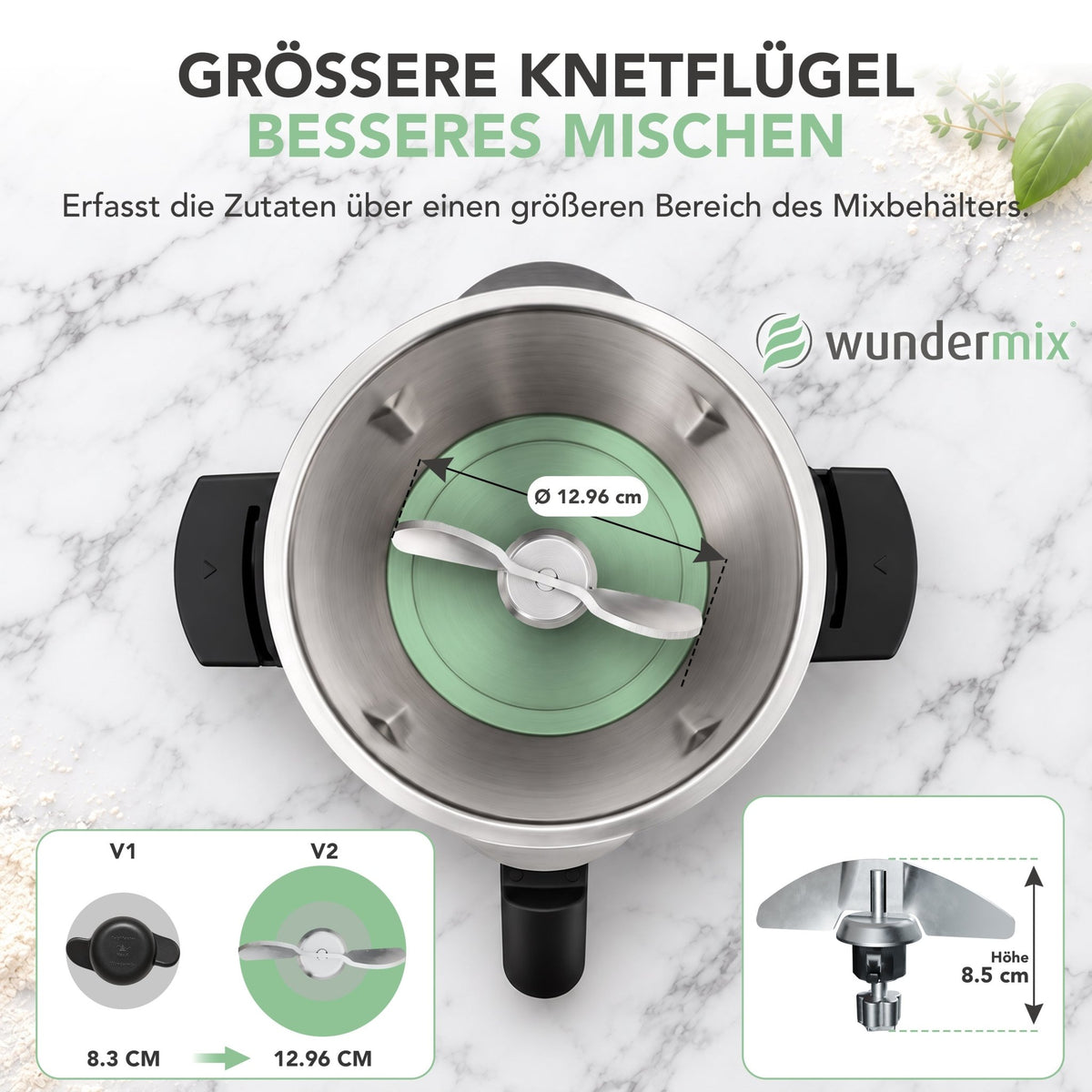 TeigMeister V2 | Edelstahl Kneteinsatz für Monsieur Cuisine Connect, Trend, Smart & Compact - Wundermix GmbH