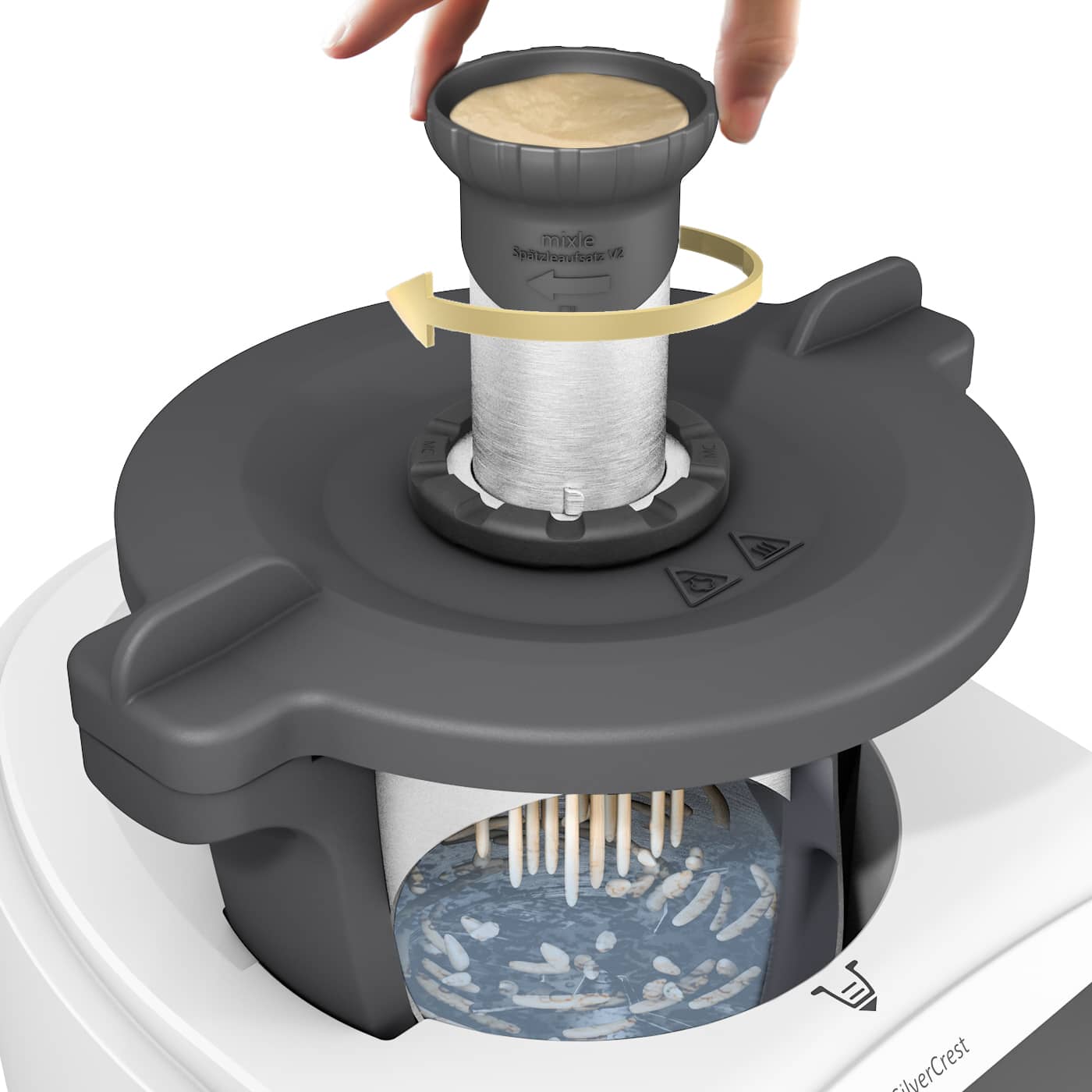 mixle® Spätzleaufsatz V2 aus Edelstahl für Monsieur Cuisine Smart, Connect, Trend & Compact - Wundermix GmbH