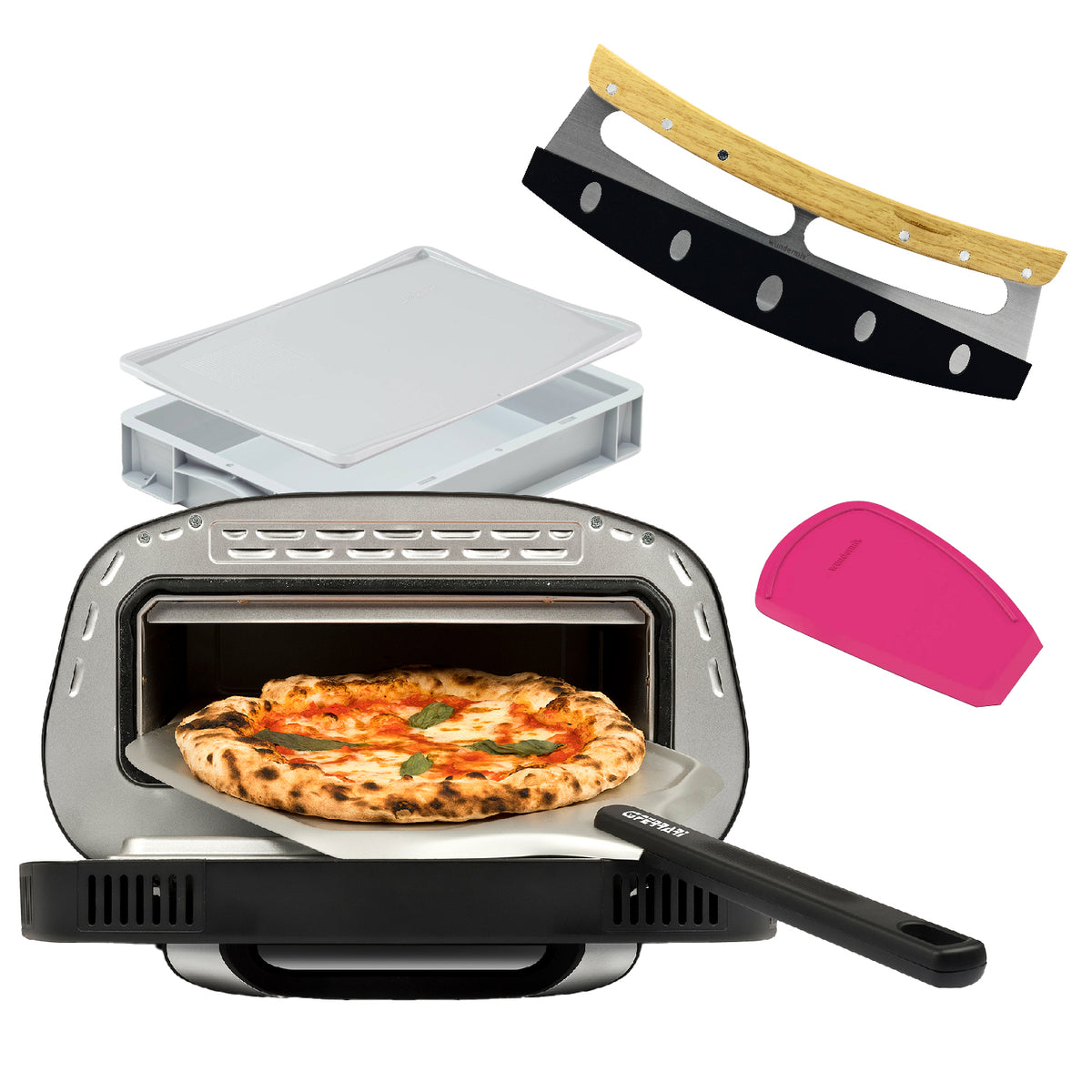Pizza - Set Pizzaofen Pronto inkl. Teigballenbox, Wiegemesser, WunderCard - Wundermix GmbH