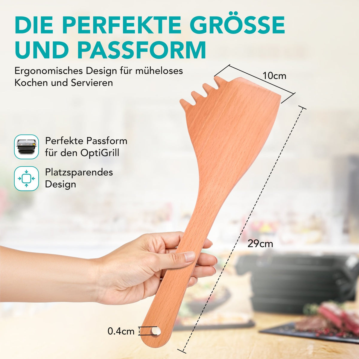 OptiSpatel® | Pfannenwender aus Buchenholz für Tefal OptiGrill & OptiGrill XL - Wundermix GmbH