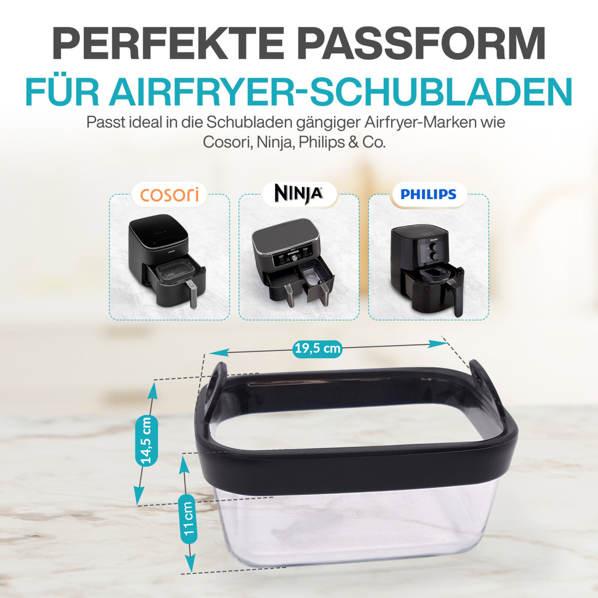 VentiFry Glasauflaufform für Airfryer mit Silikongriffen - Wundermix GmbH