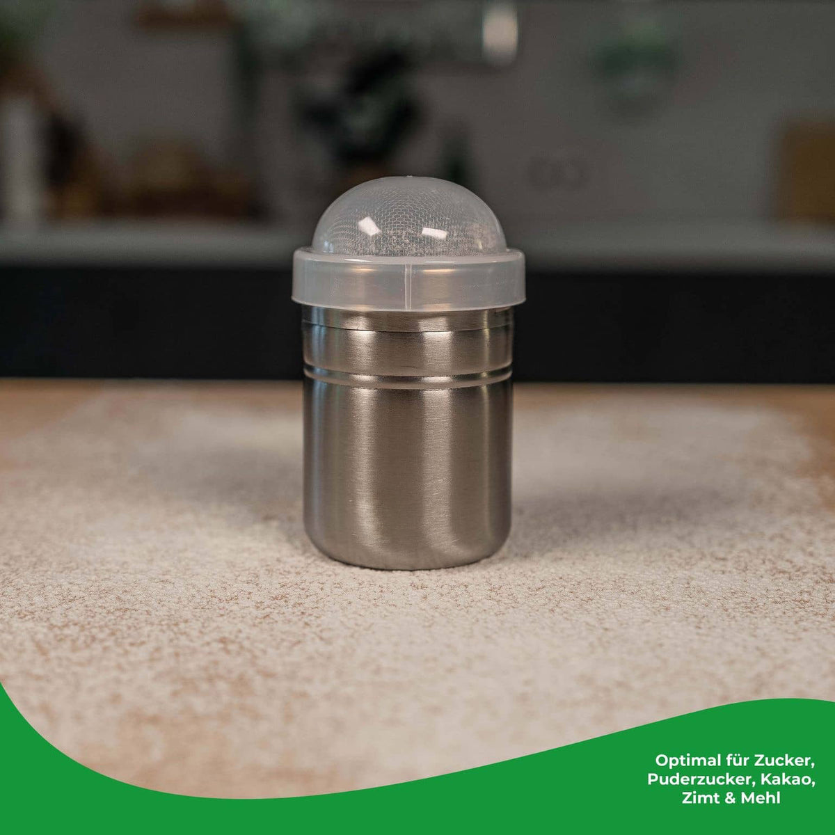 StreuPro | Edelstahl - Streuer für Mehl, Puderzucker, Kakaopulver, Zimtzucker - Wundermix GmbH