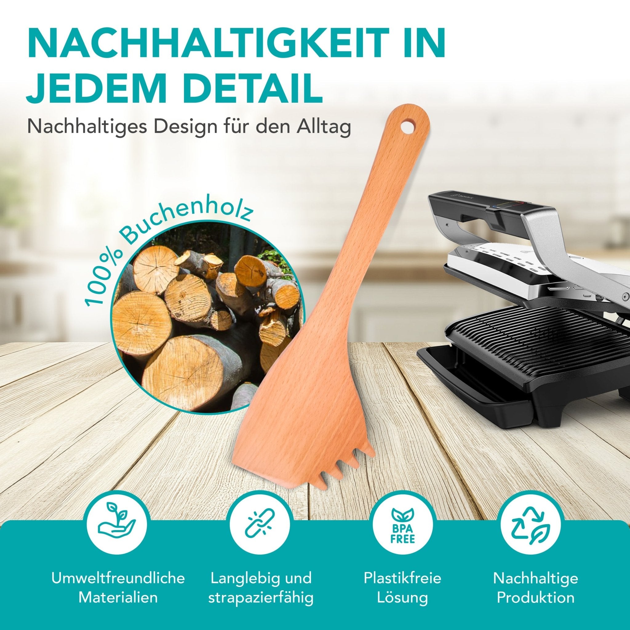 OptiSpatel® | Pfannenwender aus Buchenholz für Tefal OptiGrill & OptiGrill XL - Wundermix GmbH