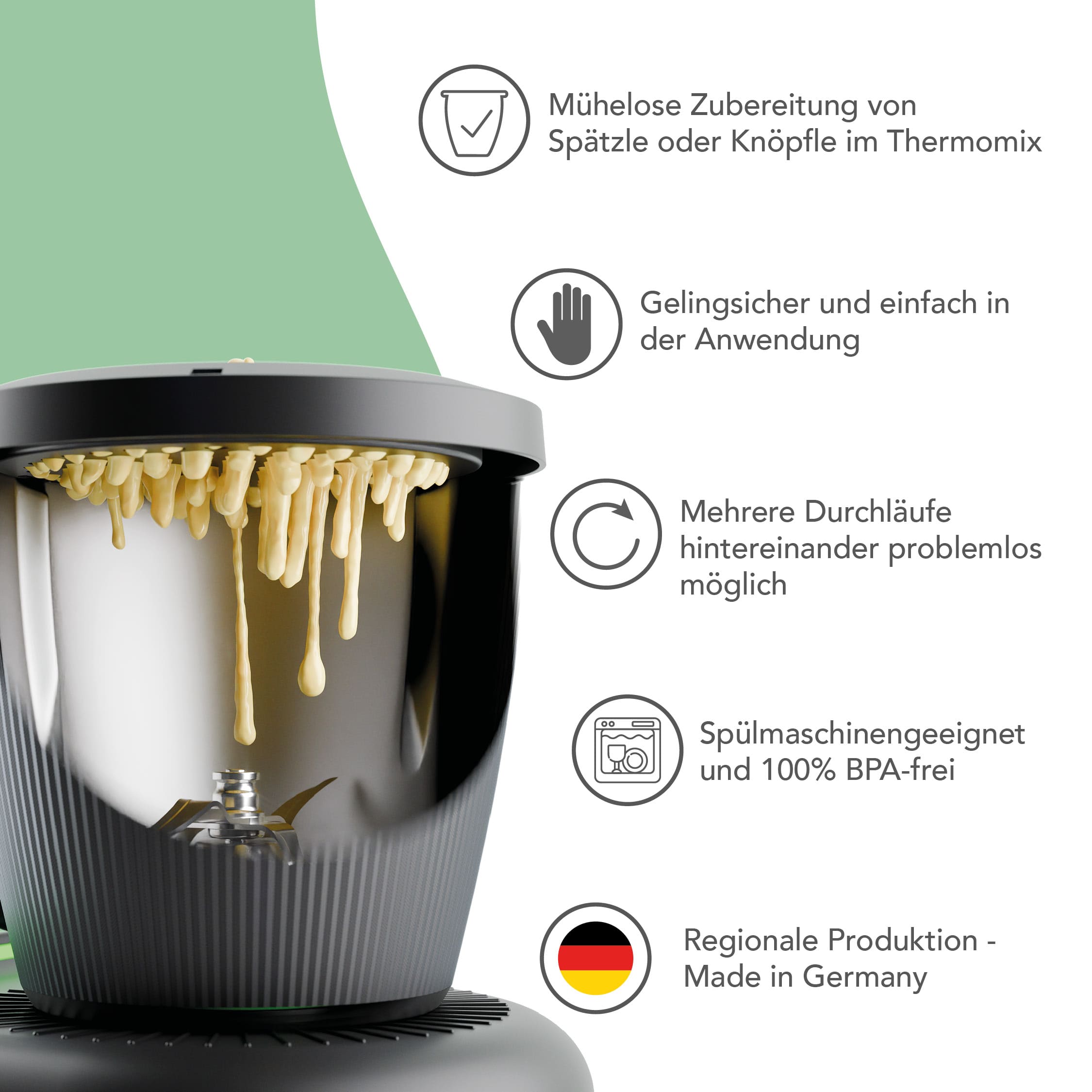 WunderSpatzl® | Spätzlereibe für Thermomix & Monsieur Cuisine - Wundermix GmbH