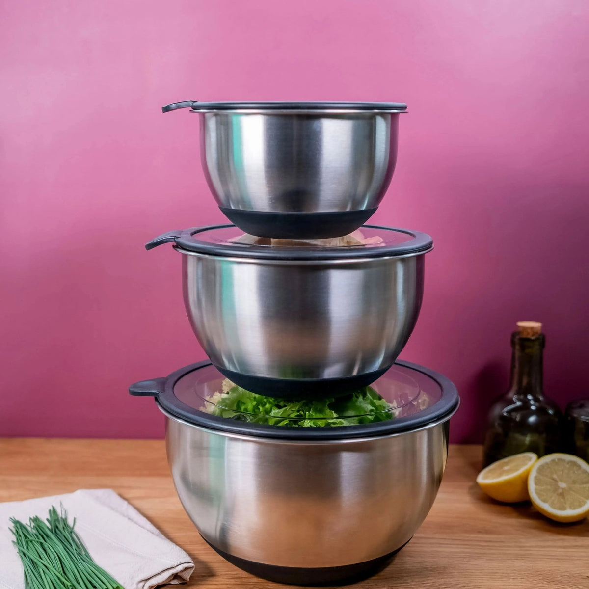 Edelstahl Rührschüssel 3er - Set mit Deckel | 1,5 L + 3 L + 5 L - Wundermix GmbH